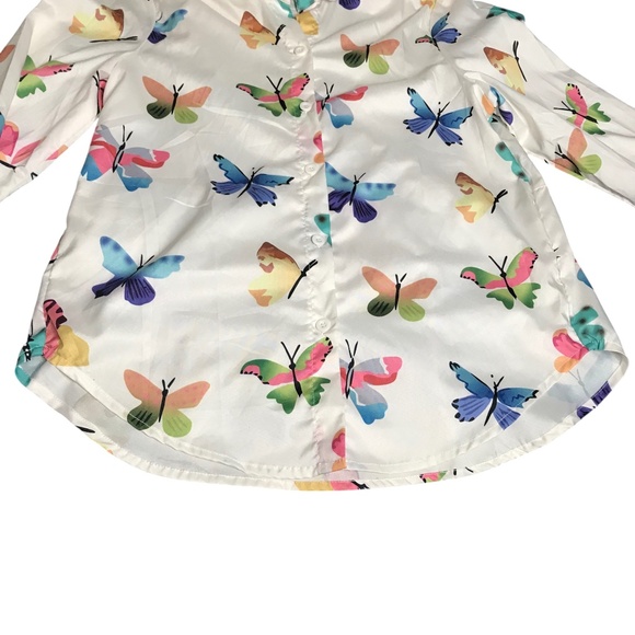 Butterfly Print Button Down Shirt | White Long Sleeve Blouse - Picture 6 of 10